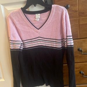 Pink and Black striped v-neck sweater